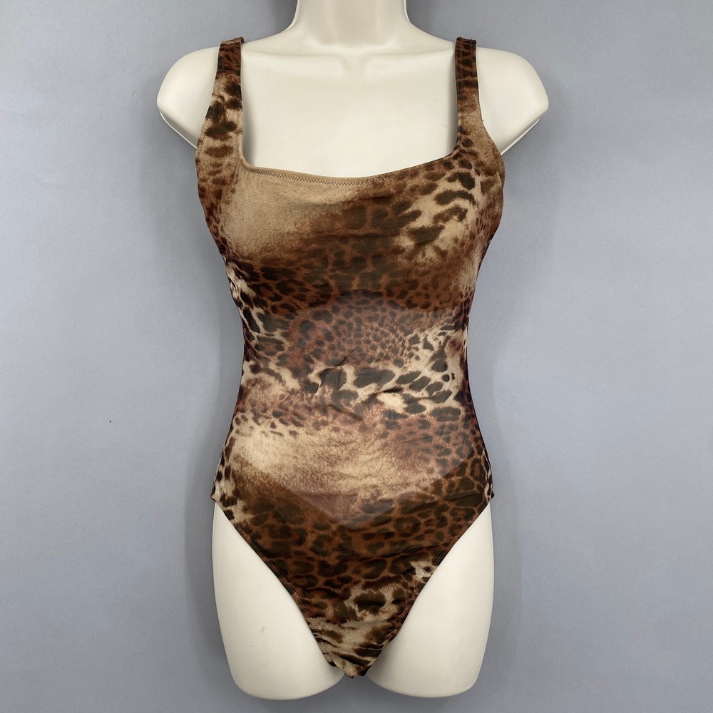 Vtg Gideon Oberson Leopard Print Sheer Mesh One Piece Swimsuit Women Size 10